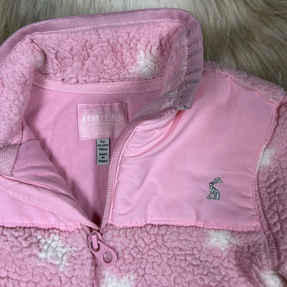 Joules Girls Pink Star Sherpa Fleece Half Zip Pullover Size 5